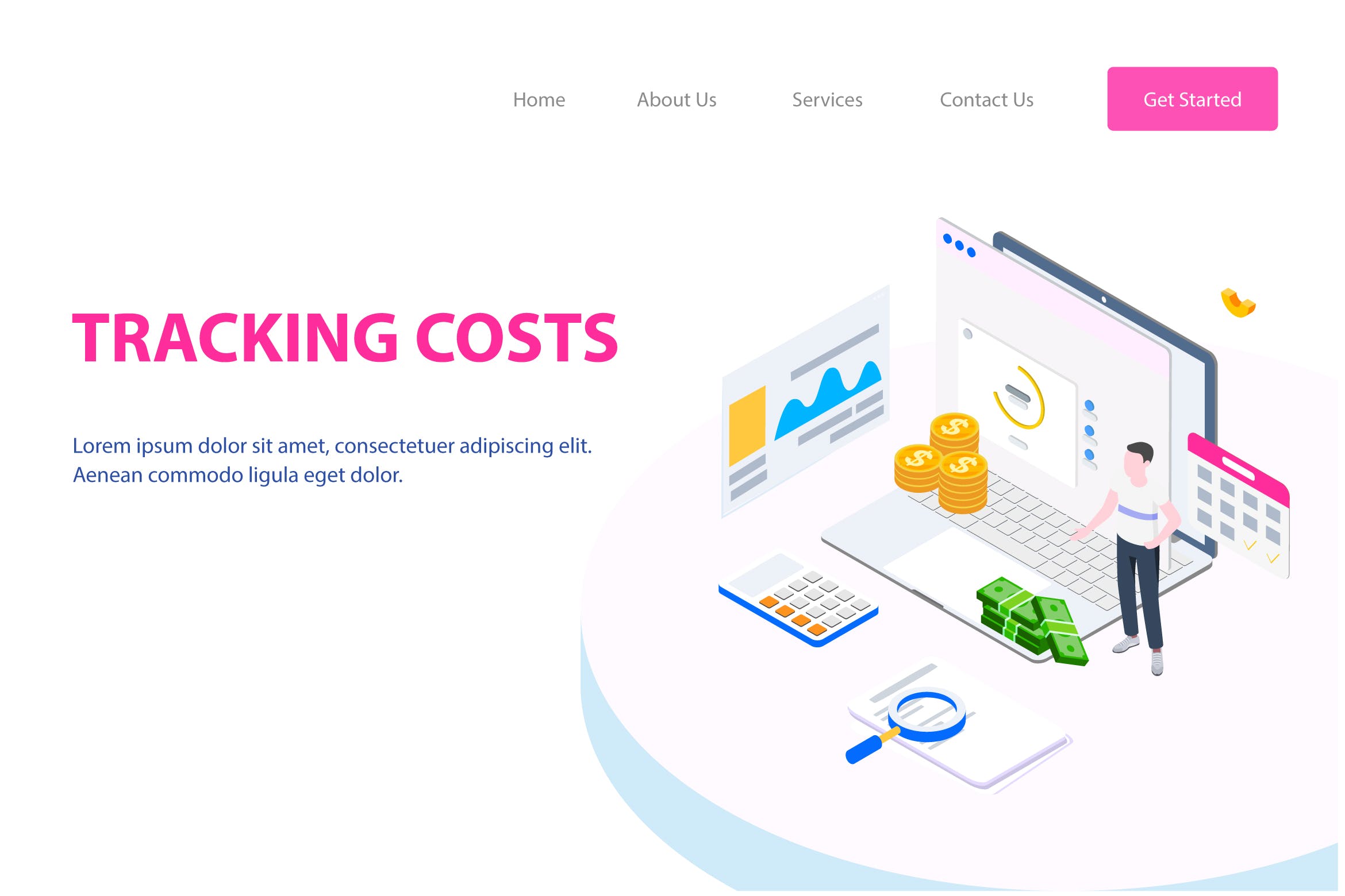 成本管理2.5D概念插画网站设计素材 Tracking Costs Isometric Illustration – FV