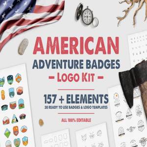 美国探险徽章Logo标志设计套装 American Adventure Badges Logo Kit插图1