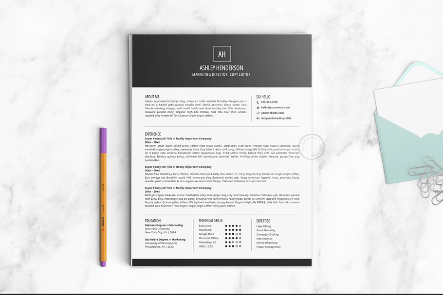 个人简历&求职信模板 [Word] Resume Template | The Ashley
