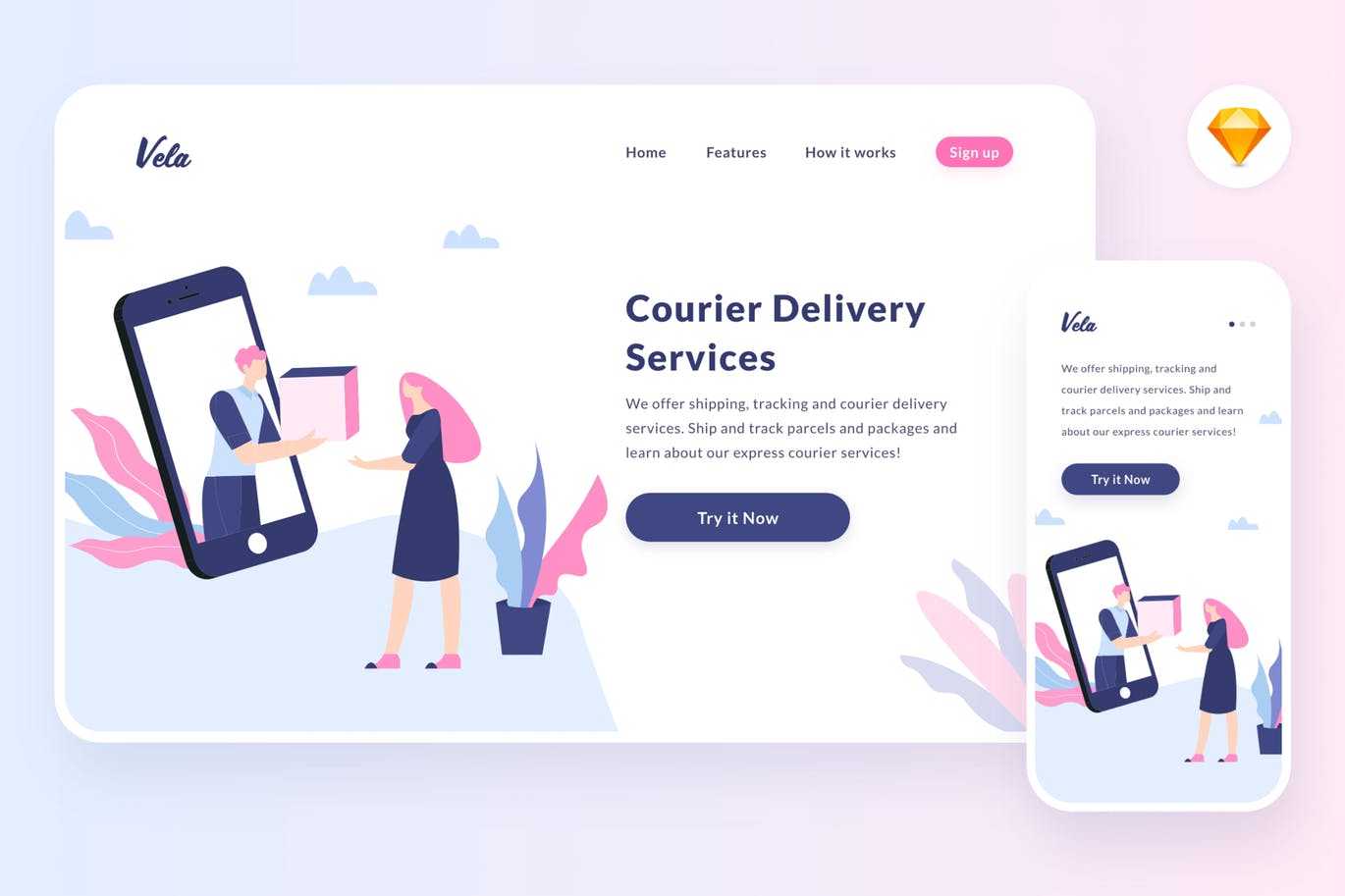 产品交付主题APP&Web矢量插画素材[SKETCH&SVG] Delivering product illustration (Sketch, SVG)