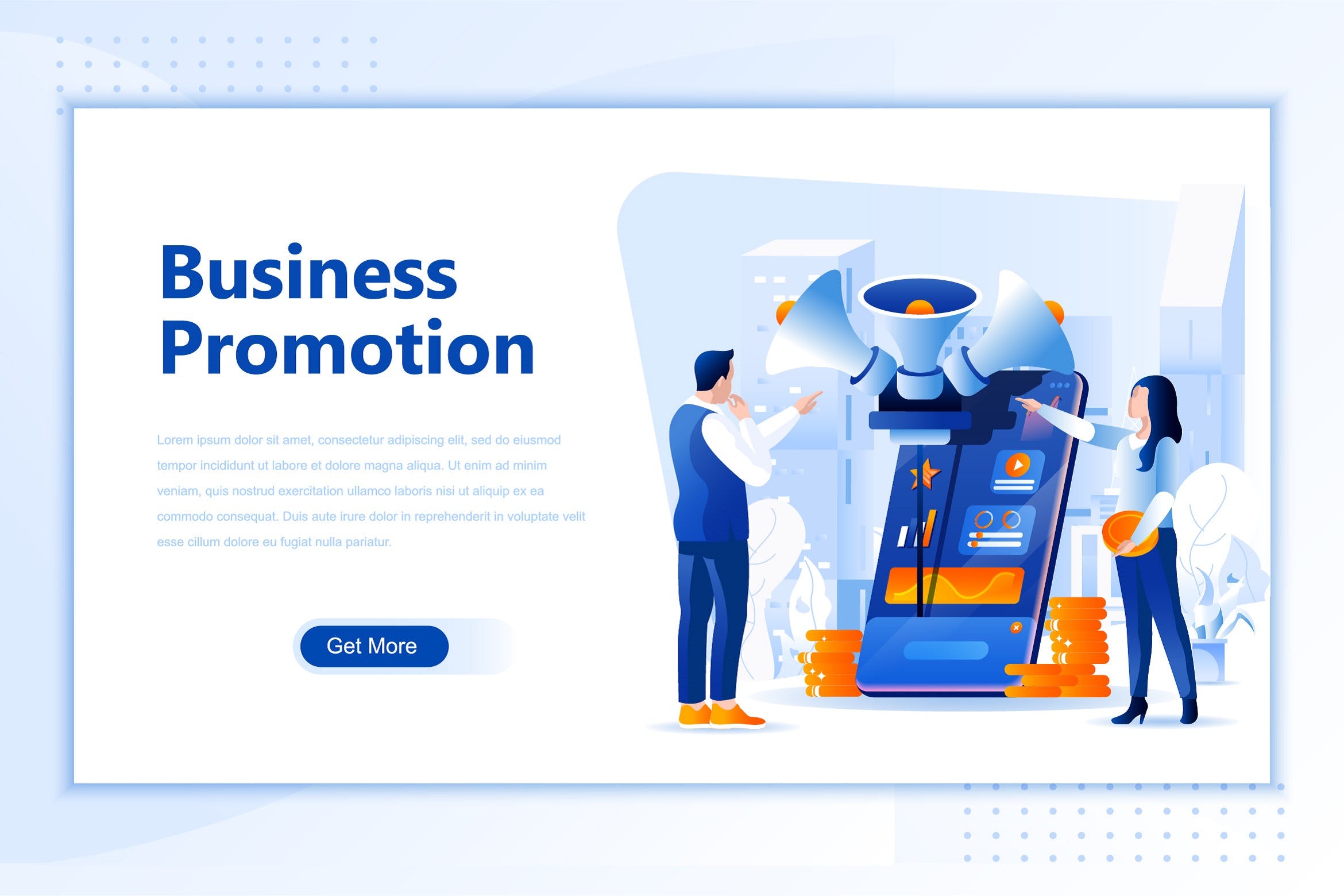 业务推广网站设计概念插画设计素材 Business Promotion Flat Landing Page Header