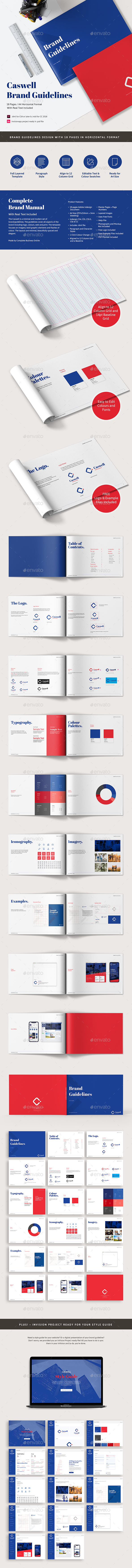 18页A4尺寸的品牌指南模板下载 Caswell A4 Brand Guidelines Template [psd,indd]