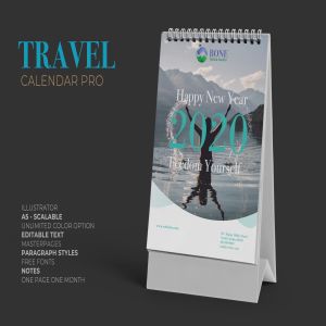 2020年旅行主题活页台历表设计模板 2020 Clean Travel Calender Pro