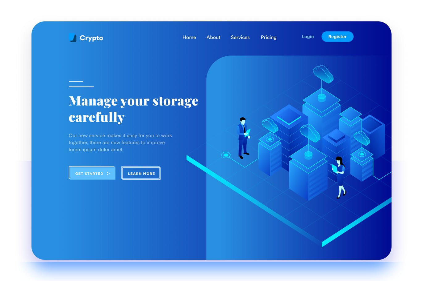 数据存储概念主题网站设计矢量插画 Data Storage Management Desktop Header
