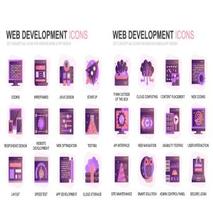 现代扁平化渐变设计风格Web网站开发主题图标素材