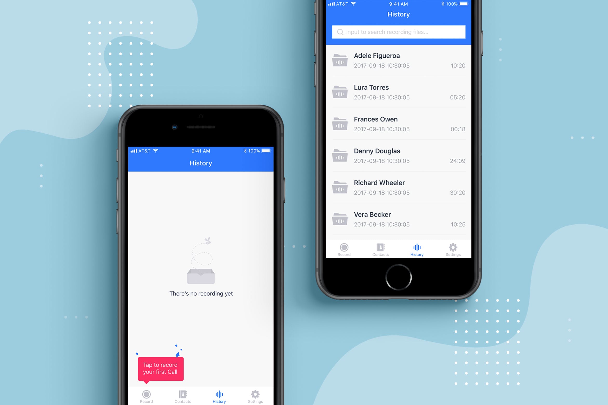 手机通话录音软件APP录音管理界面设计模板 Auto Recorder App UI Concept