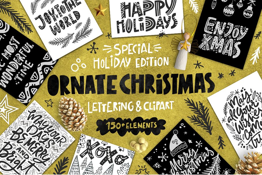 绚丽多彩圣诞节剪贴画元素设计套装 Ornate Christmas Collection