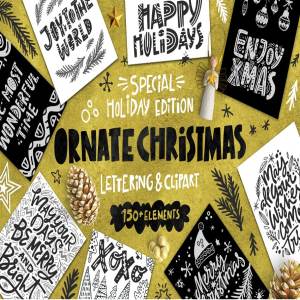 绚丽多彩圣诞节剪贴画元素设计套装 Ornate Christmas Collection