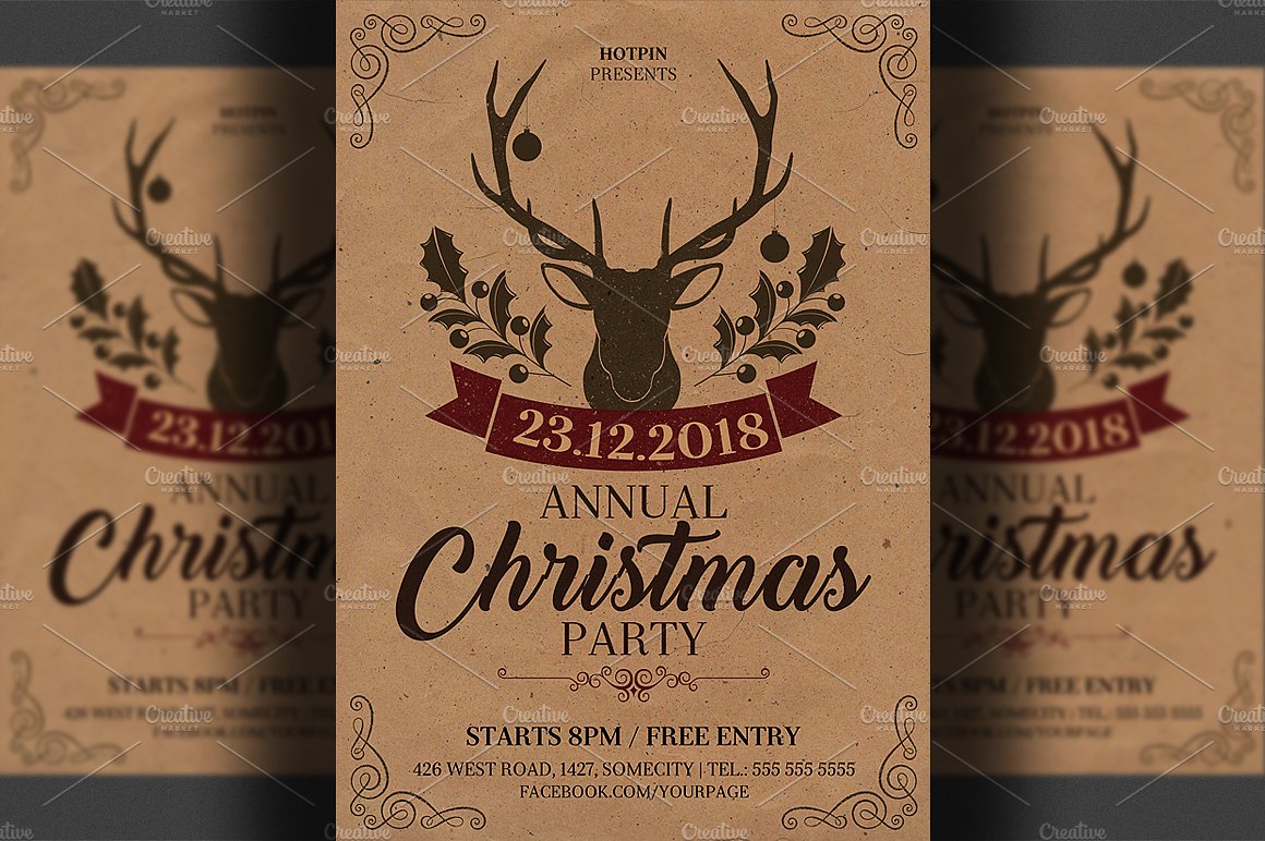 圣诞派对邀请函传单模板 Christmas Invitation Flyer