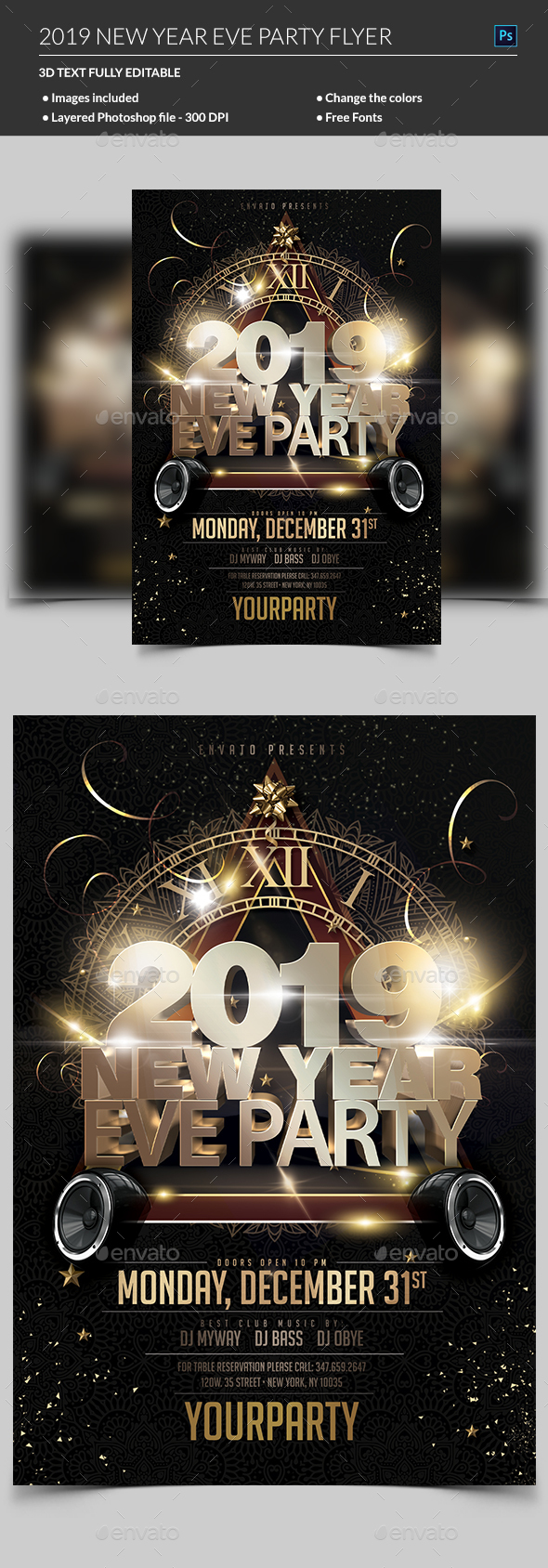 2019年圣诞/新年派对海报模板 New Year Party Flyer [psd]