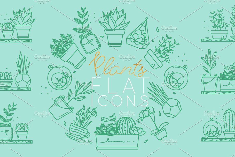 植物盆栽扁平风格图标 Plants Flat Icons