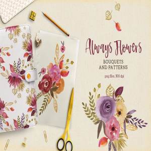 高清手绘花卉剪切画素材 Always Flowers