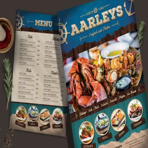海鲜美食餐厅菜谱传单/菜单PSD模板 Seafood Menu