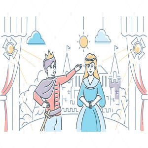 戏剧舞台场景线条设计风格插画素材 Theatre school – line design style illustration
