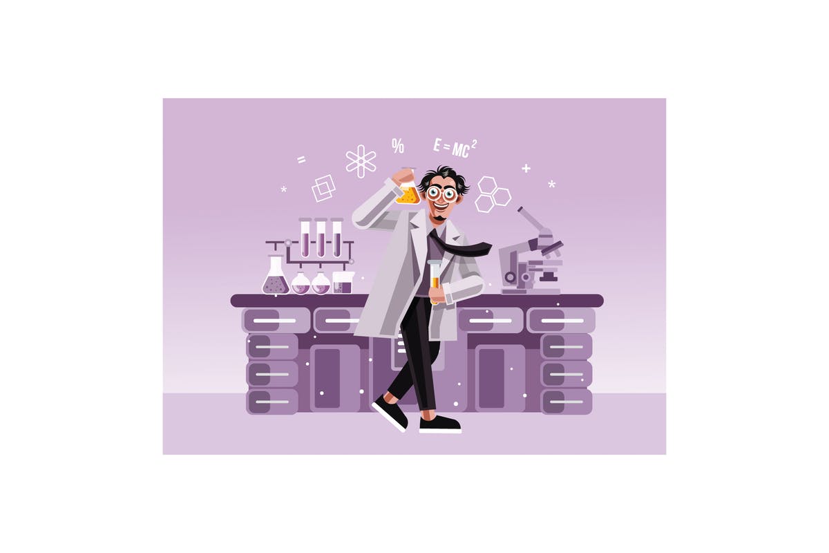 化学实验室卡通矢量插画设计素材 Chemist in the laboratory