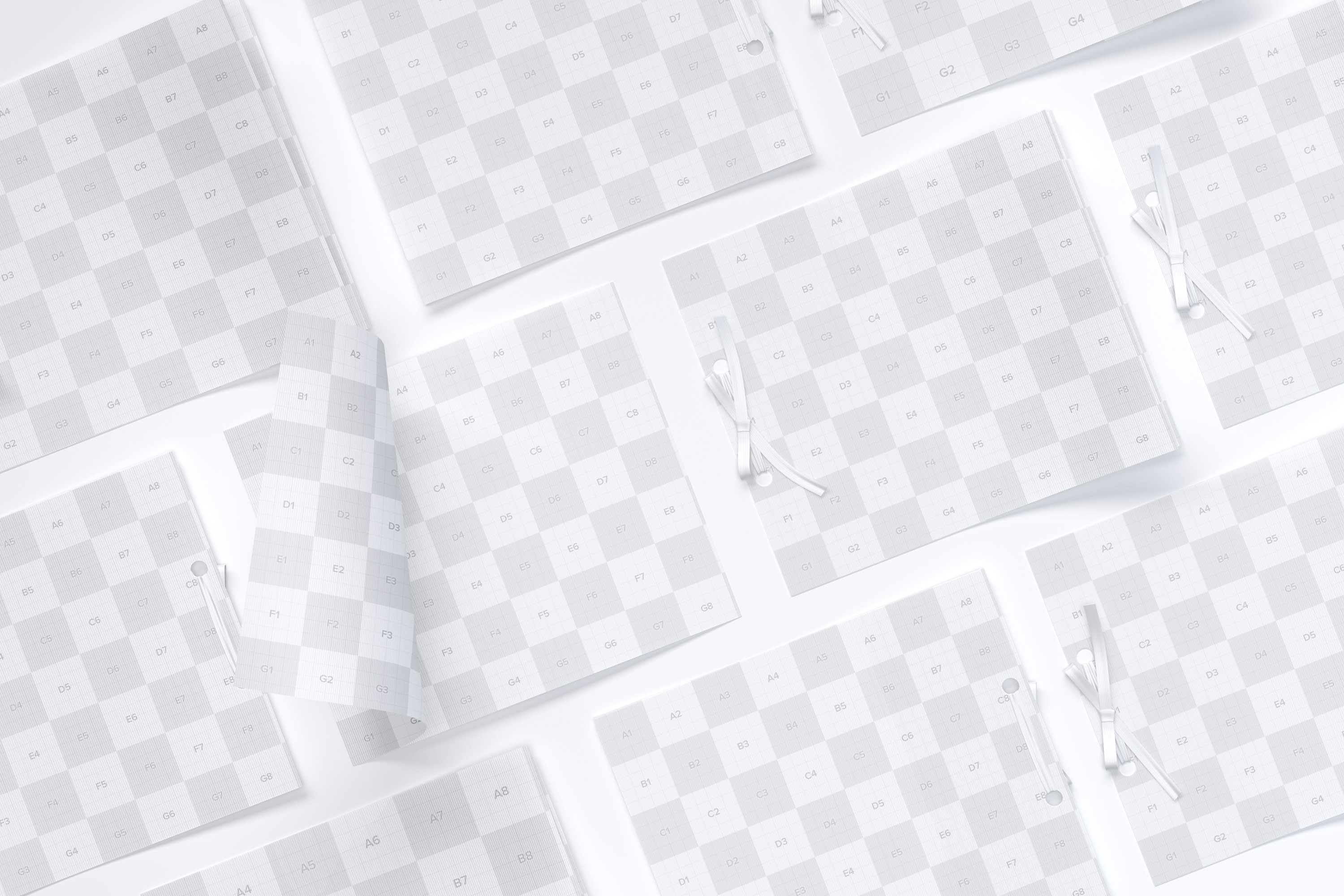 婚礼邀请函/贺卡设计效果网格布局样机 Wedding Cards Mockup, Grid Layout