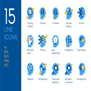 15枚大脑处理概念线性图标 Brain Processes Icons Set