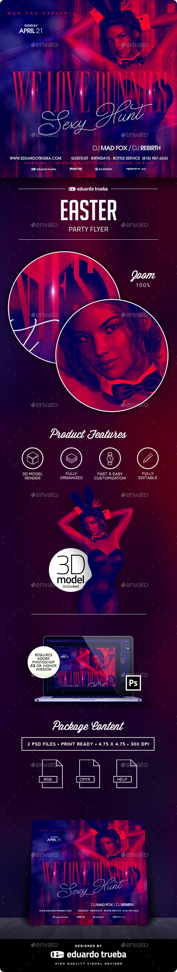 复活节性感女性狩猎派对传单模板