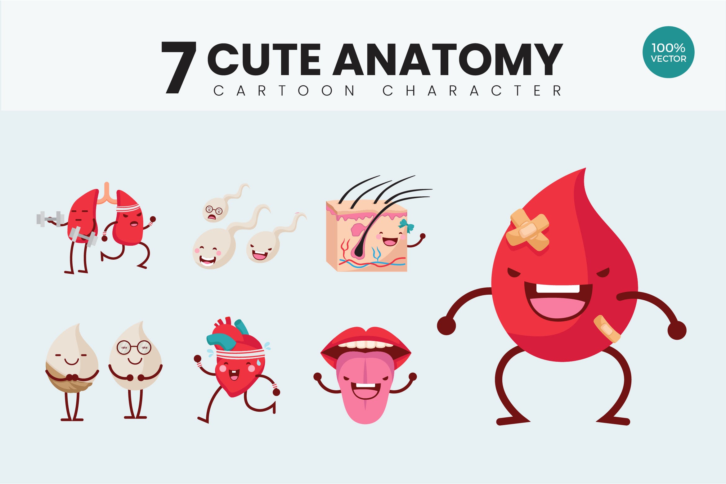 7个人体解剖可爱卡通形象矢量图v1 7 Cute Human Anatomy Vector Illustration Vol.1