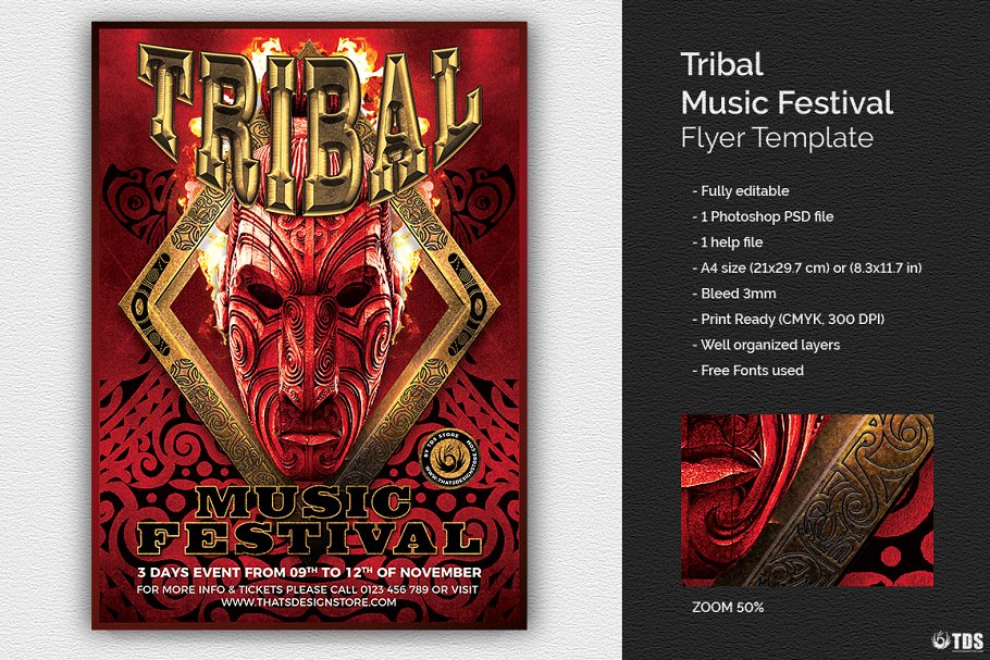部落音乐节传单PSD模板 Tribal Music Festival Flyer PSD