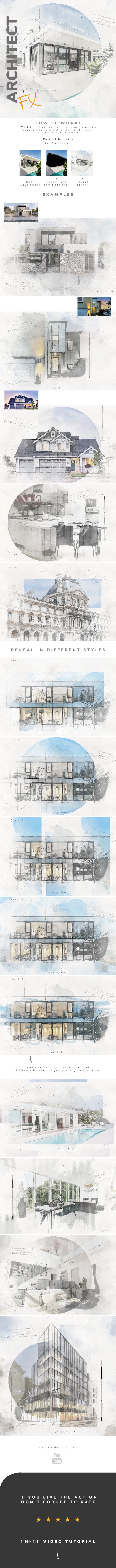 抽象建筑铅笔绘图效果Photoshop动作