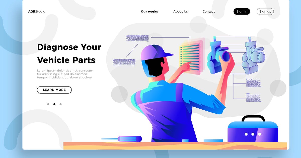 机械师概念插画网站Banner＆着陆页设计模板 Mechanic – Banner & Landing Page
