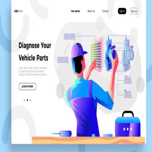机械师概念插画网站Banner＆着陆页设计模板 Mechanic – Banner & Landing Page