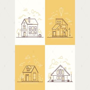 城镇建筑线条设计风格插画素材 Town buildings – line design style illustrations插图2