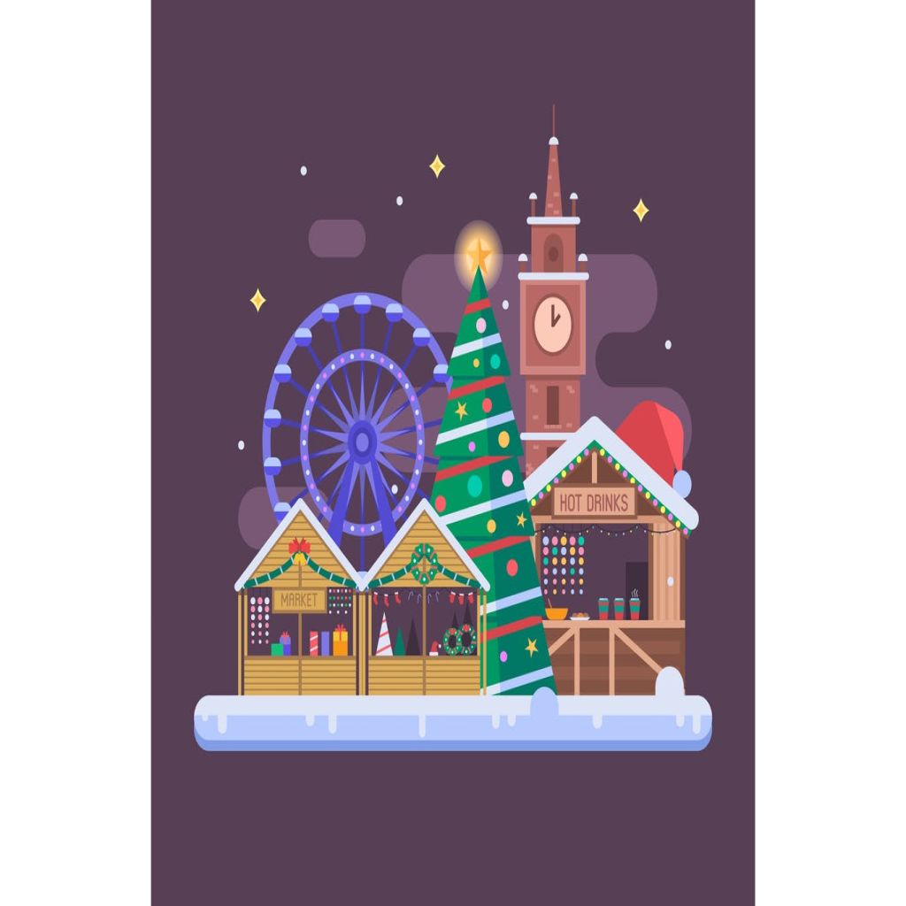 圣诞节主题游乐场/乐园场景矢量图形素材 Europe Christmas Fair Scene插图