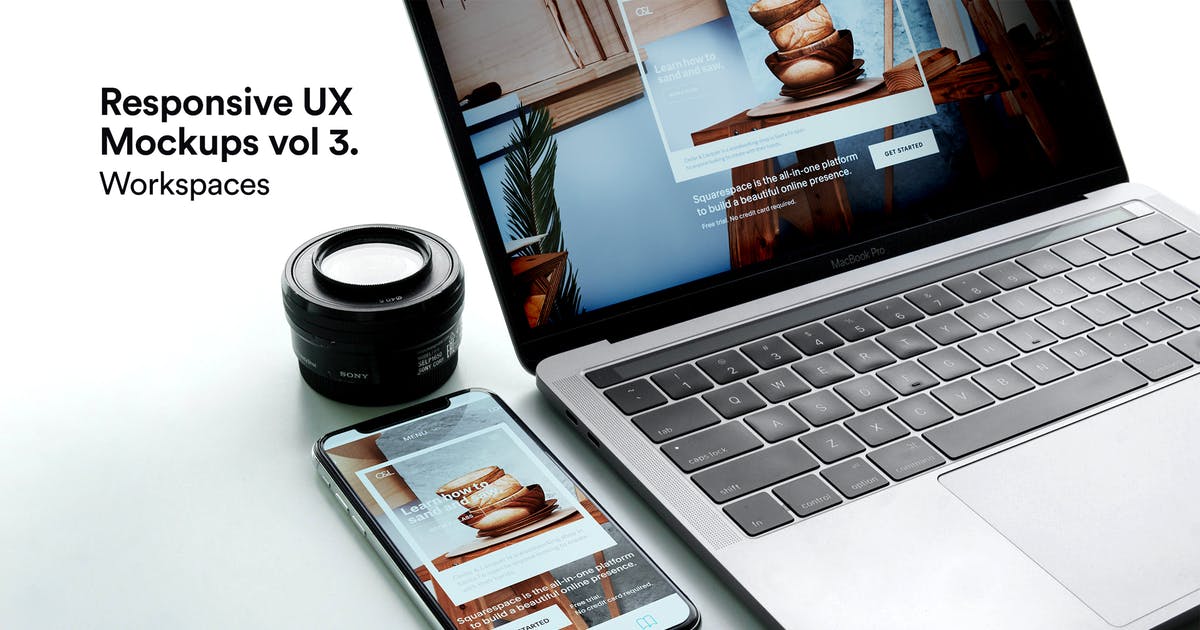 响应式网站设计预览MacBook & iPhone X样机模板v2 Responsive Mockup Macbook Touch Bar iPhone X Vol 2