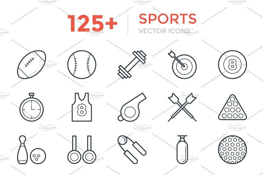 125+体育运动主题矢量ico图标 125+ Sports Vector Icons