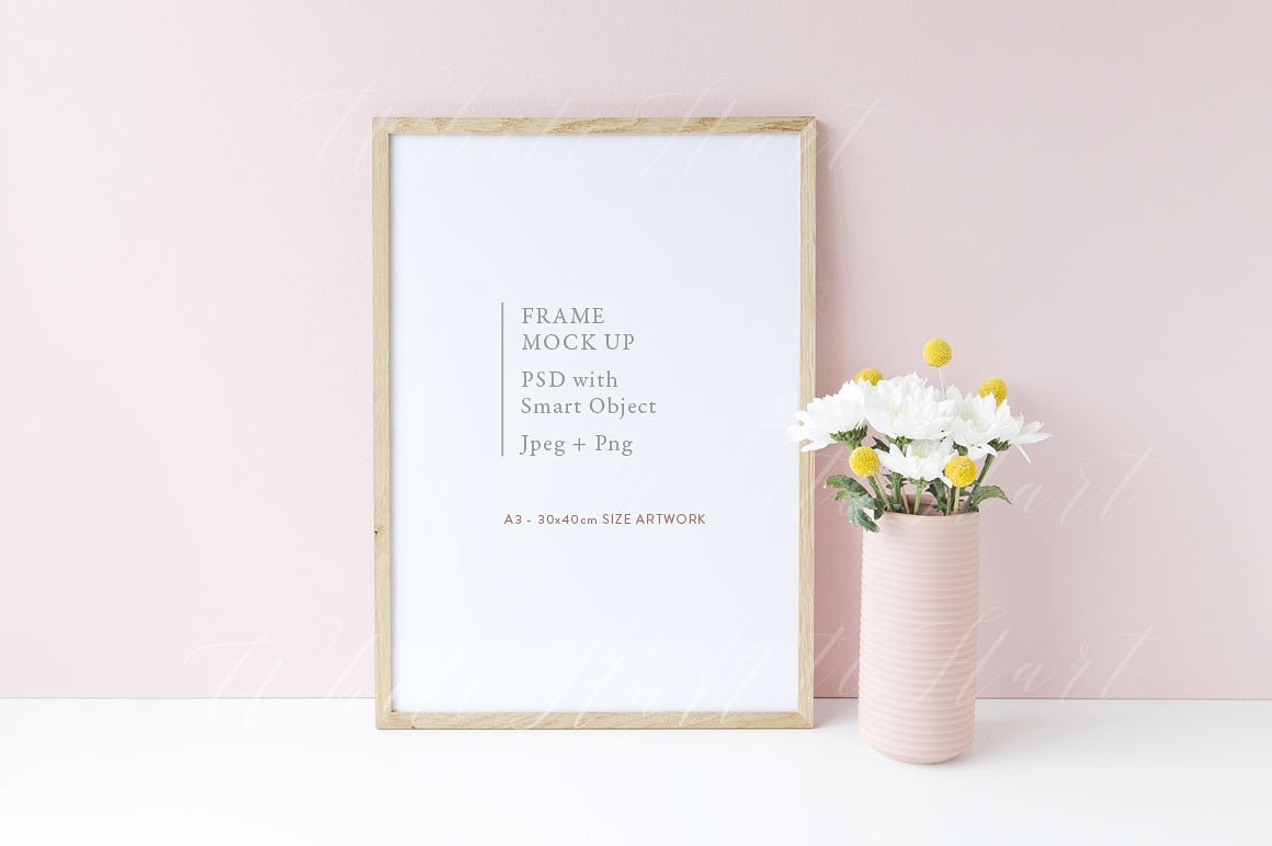 现代简约白色画框相框样机模板 Wooden frame mock up – 30x40cm