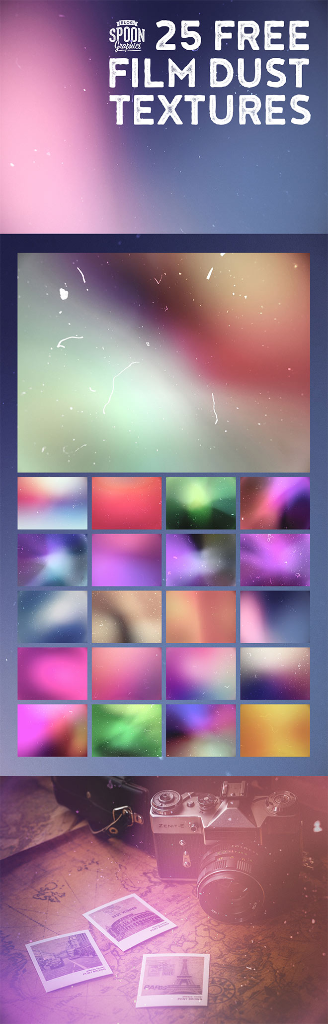 25个实现电影老胶片噪点灰尘效果的纹理素材 25 Film Dust Textures to use as Backgrounds and Overlays