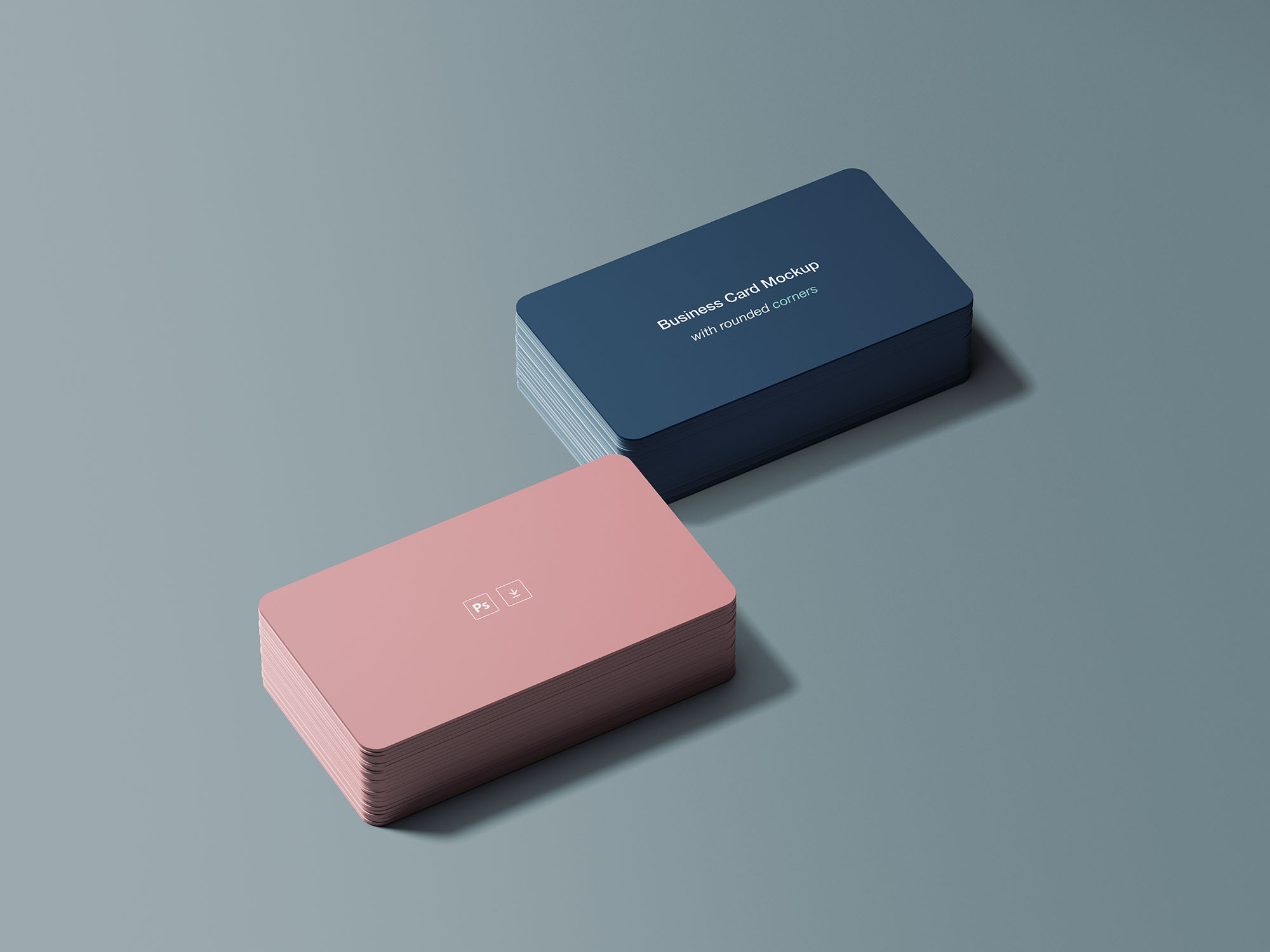 圆角企业名片设计效果样机模板 Business Card Mockup with Rounded Corners