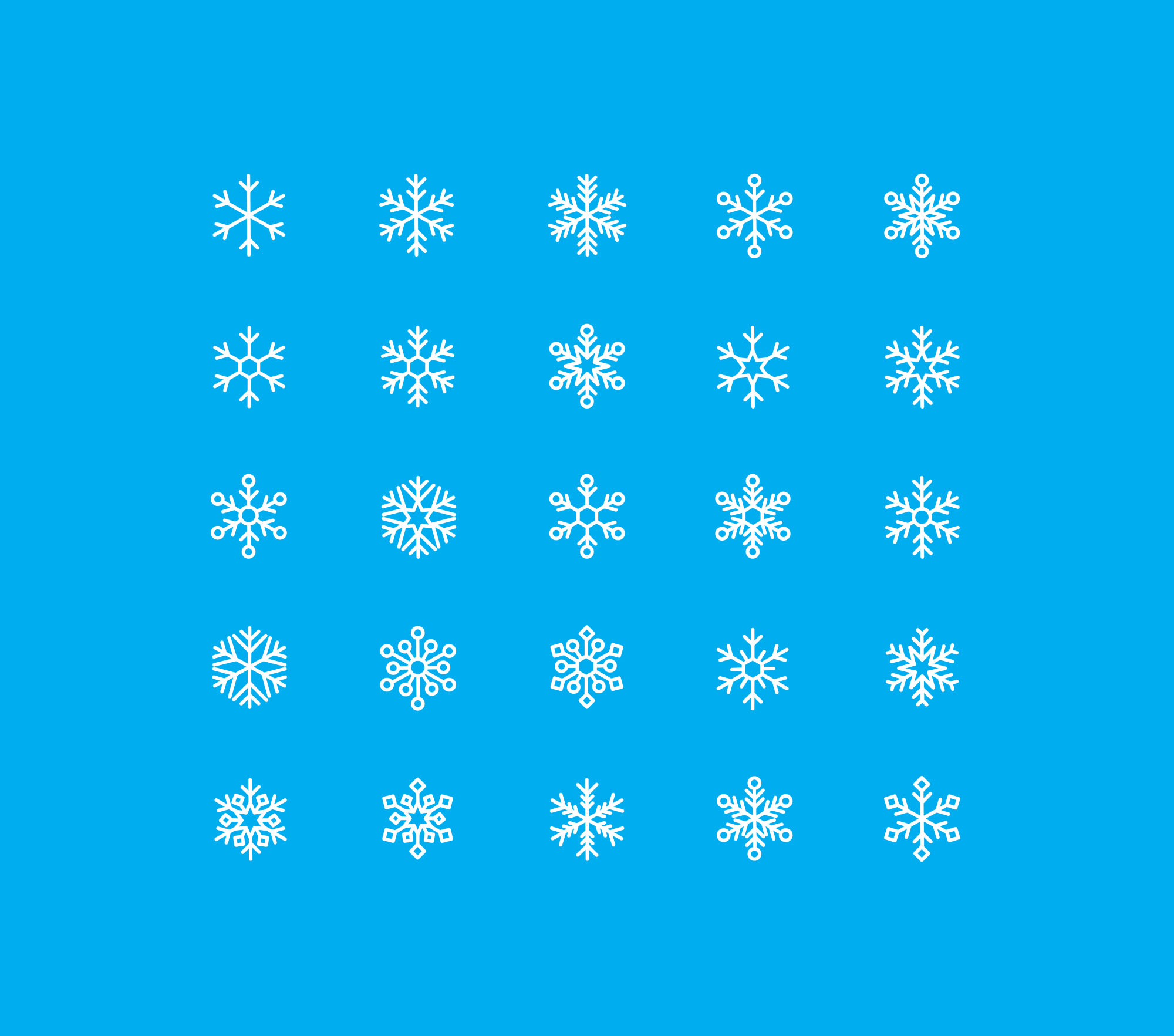 各式各样雪花线性图标素材 Snowflakes Vector Icons