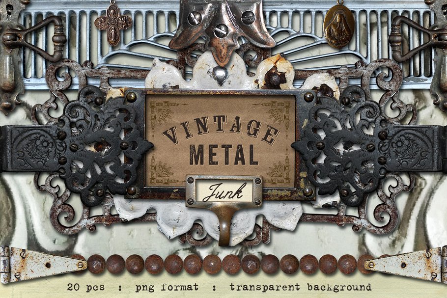 20个复古金属垃圾图标集 vol.3  Vintage Metal Junk Graphics Set 3