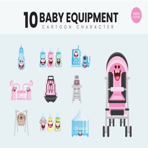 10个婴儿设备用具用品可爱卡通形象矢量插画 10 Cute Baby Equipment Vector Illustration