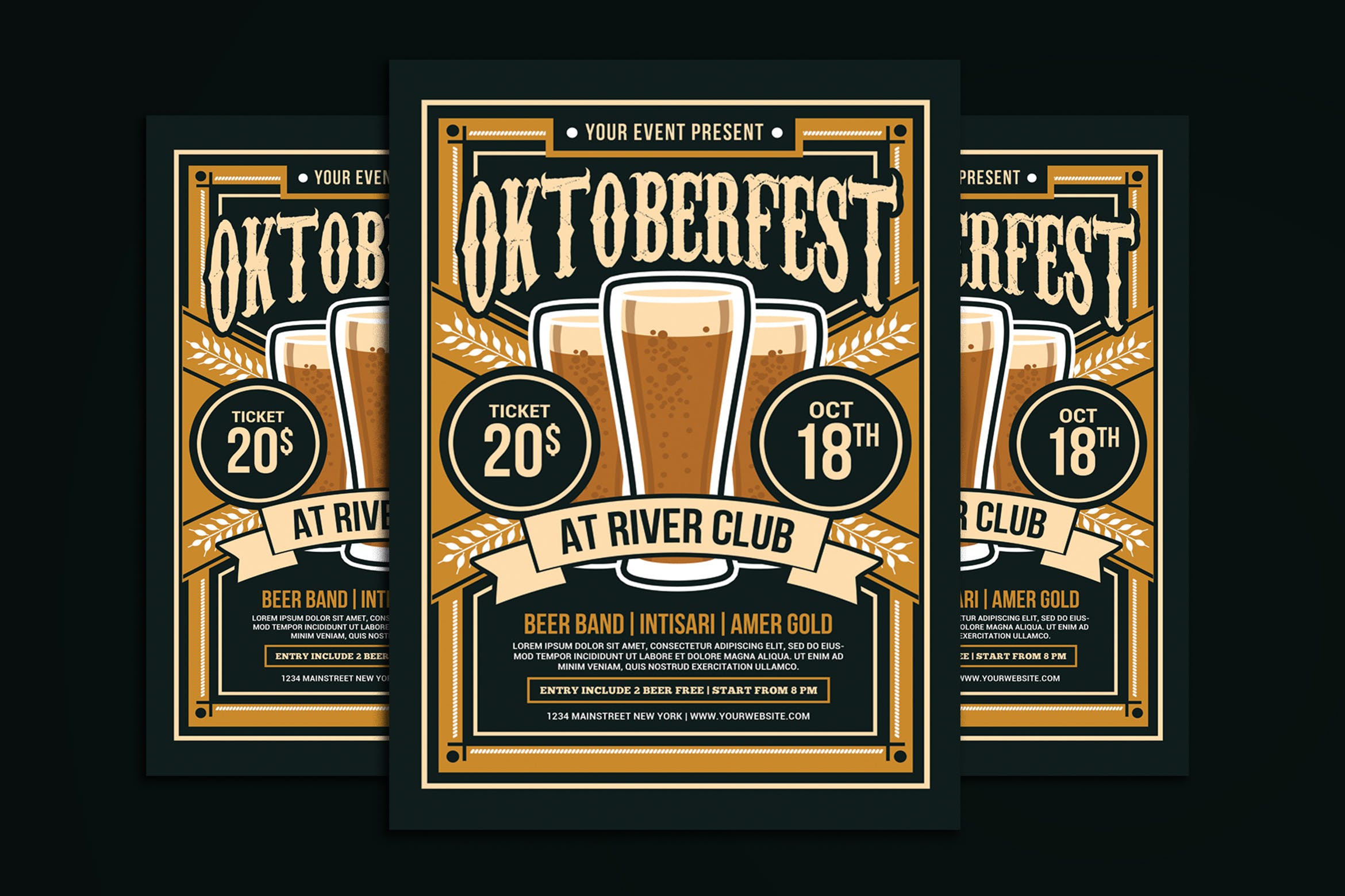 复古设计风格啤酒节活动宣传海报设计模板 Oktoberfest Flyer