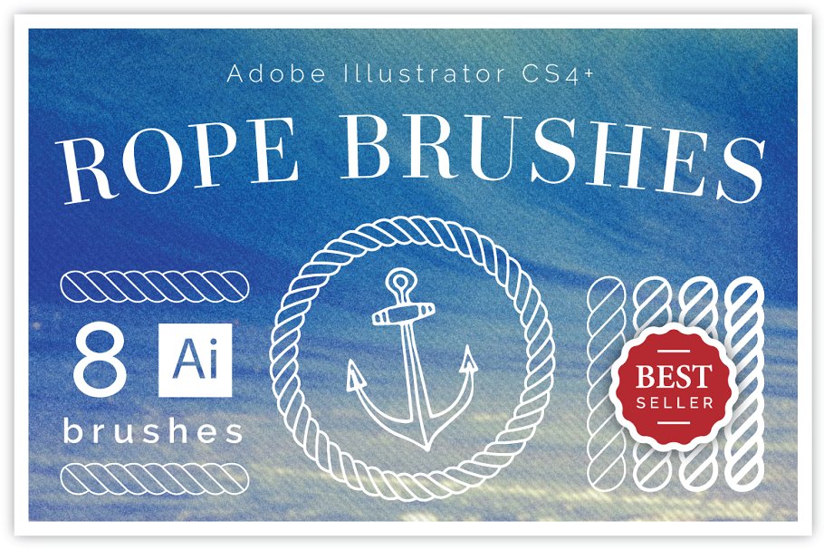 8款绳索缆绳AI笔刷套装 8 Nautical Rope Brush Set