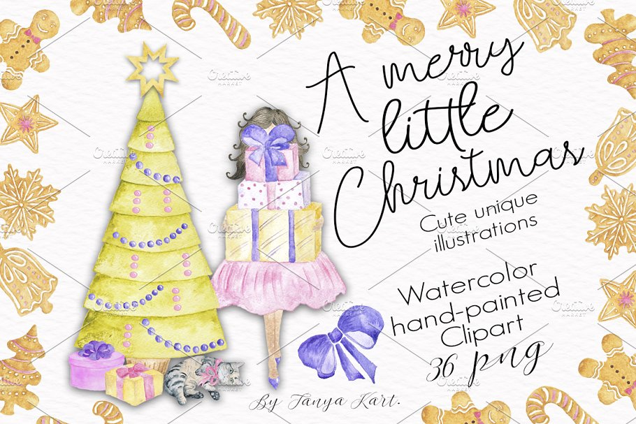 圣诞节快乐手绘水彩剪贴画合集 A Merry Little Christmas Collection