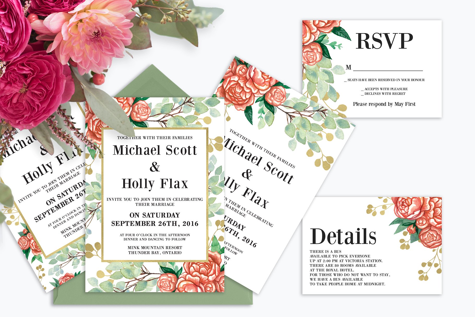 夏日水彩花卉婚礼邀请函套装 Summer Watercolor Wedding Suite