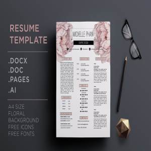 花卉装饰女性职场风格个人简历模板 Floral CV template