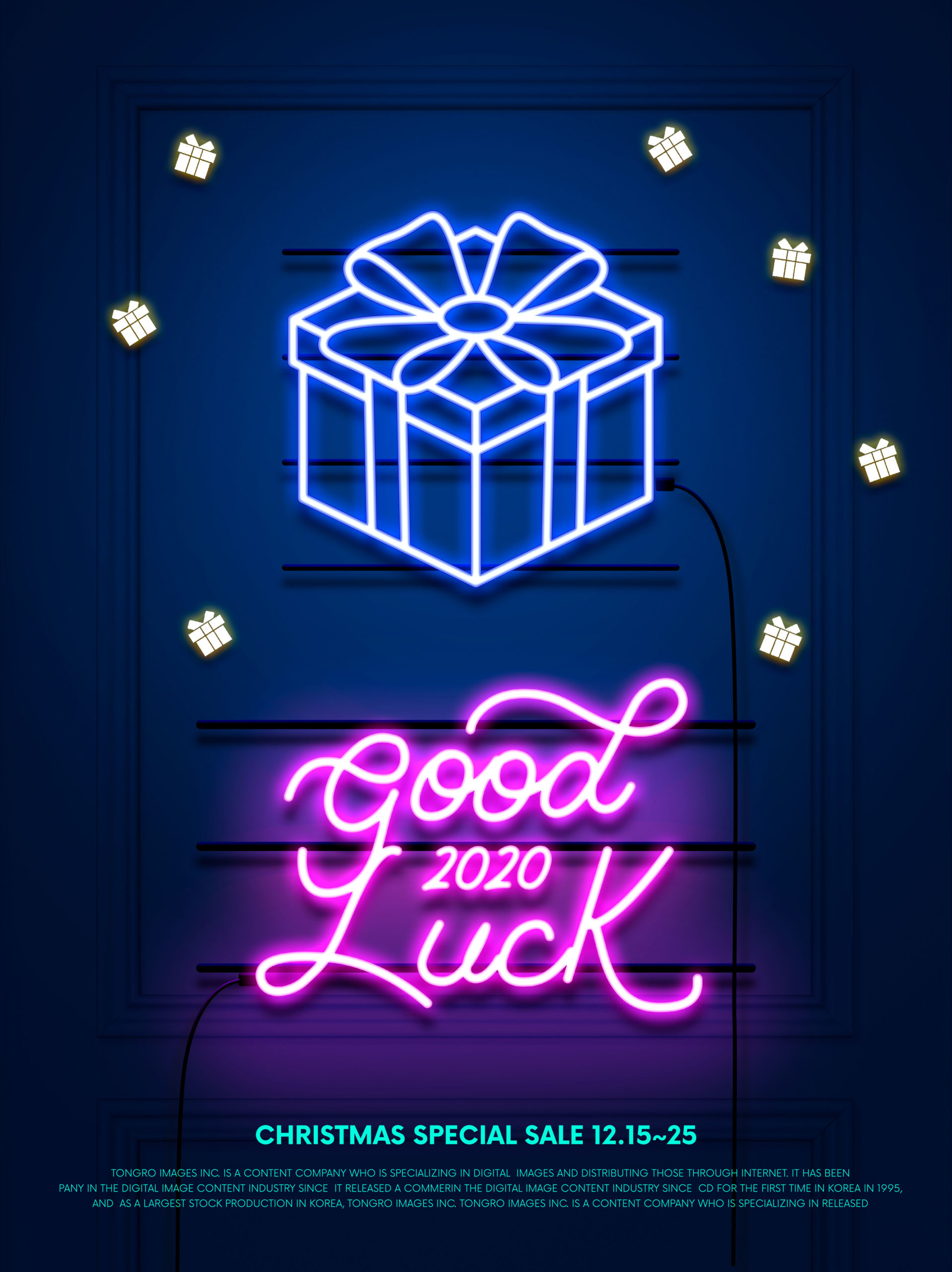 霓虹灯效果圣诞/新年促销活动海报设计模板