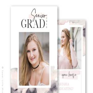 高级水彩背景毕业照卡片模板 Watercolor Senior Graduation Card