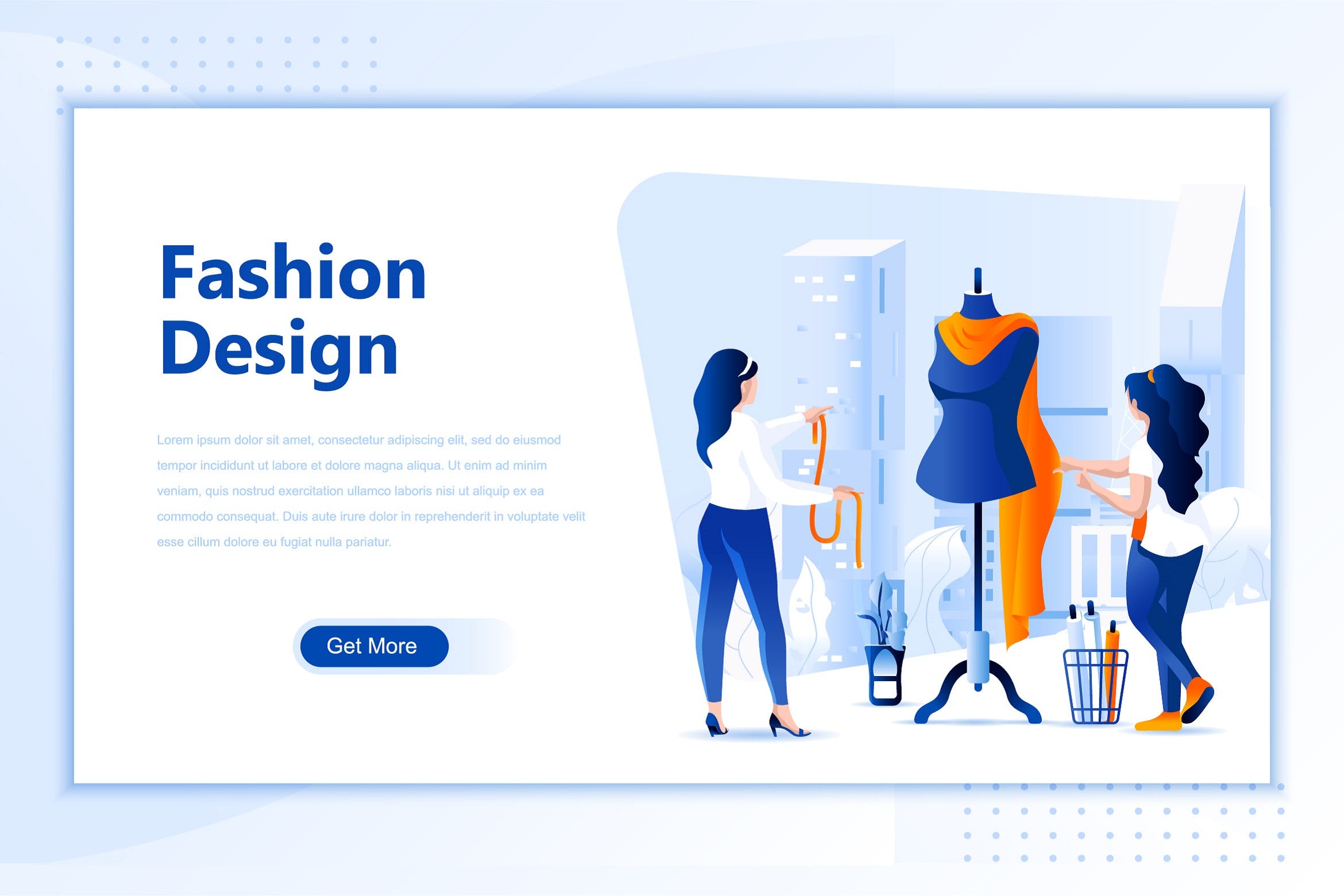 时尚设计主题网站设计矢量插画素材 Fashion Design Flat Landing Page Header