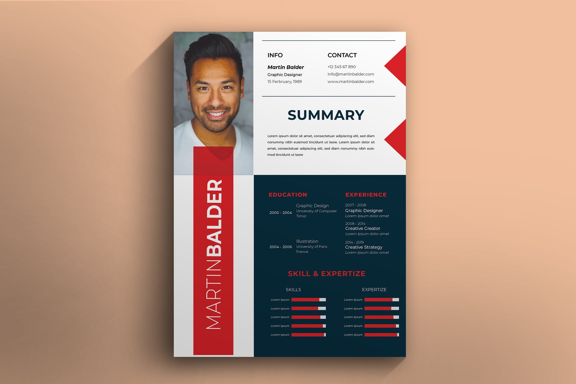 创意红色配色风格履历表设计模板v79 Cv / Resume Vol. 79