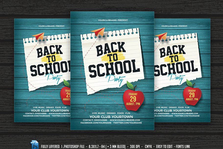 重返校园系列派对宣传海报模板 Back To School Party Flyer