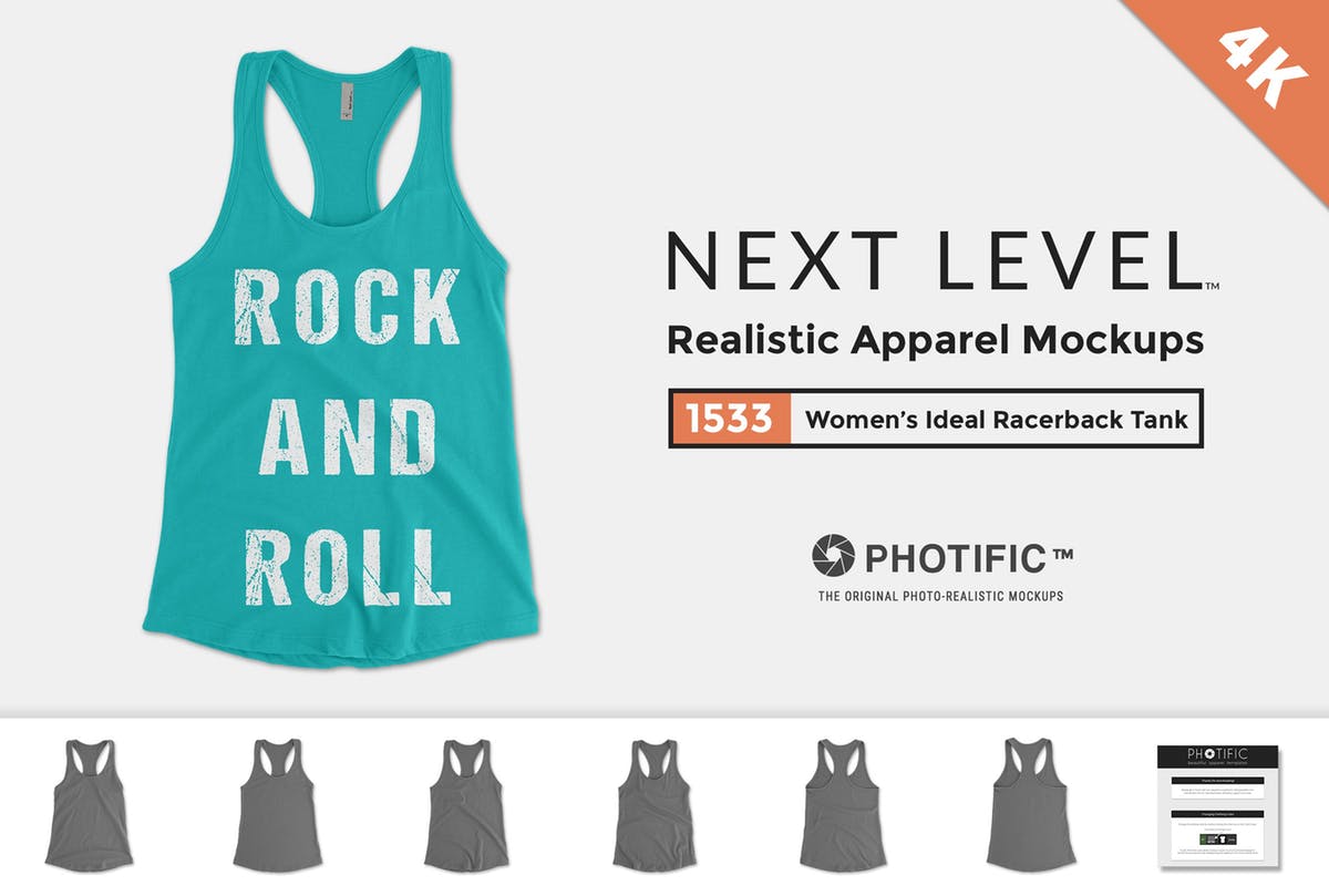 女性时尚印花工字型背心服装样机 Next Level 1533 Racerback Tank-Top Mockups