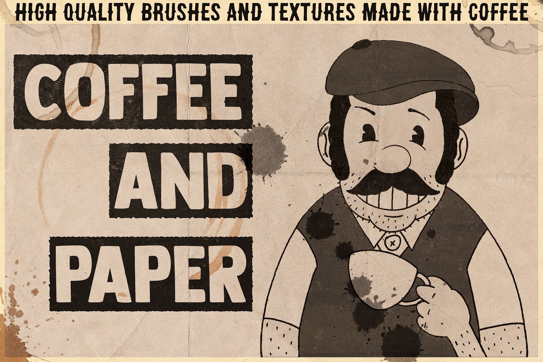 咖啡污迹PS笔刷&复古纸张背景 Coffee&Paper – Handcrafted Pack