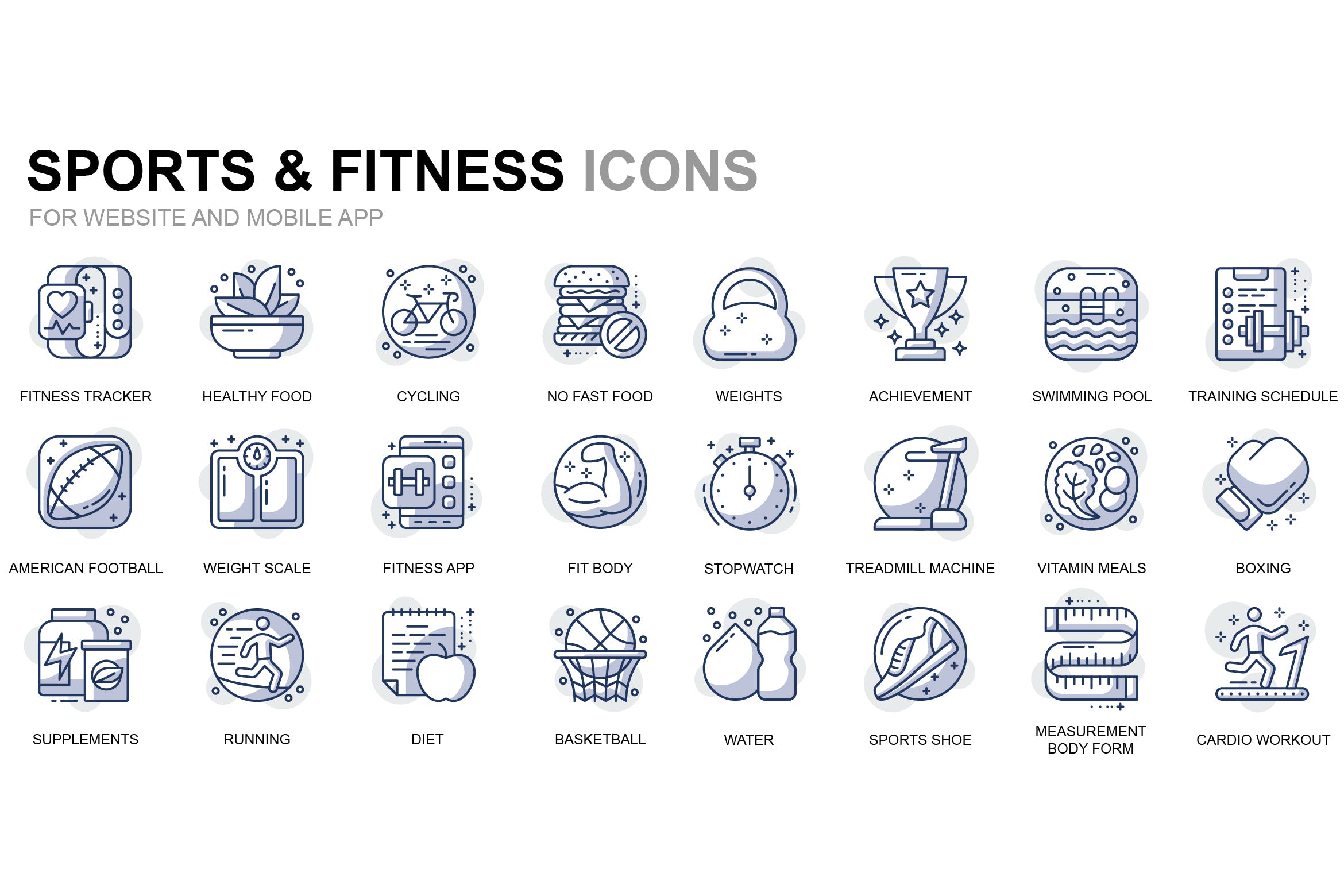 运动/健身主题线性图标矢量图标素材 Sport and Fitness Thin Line Icons